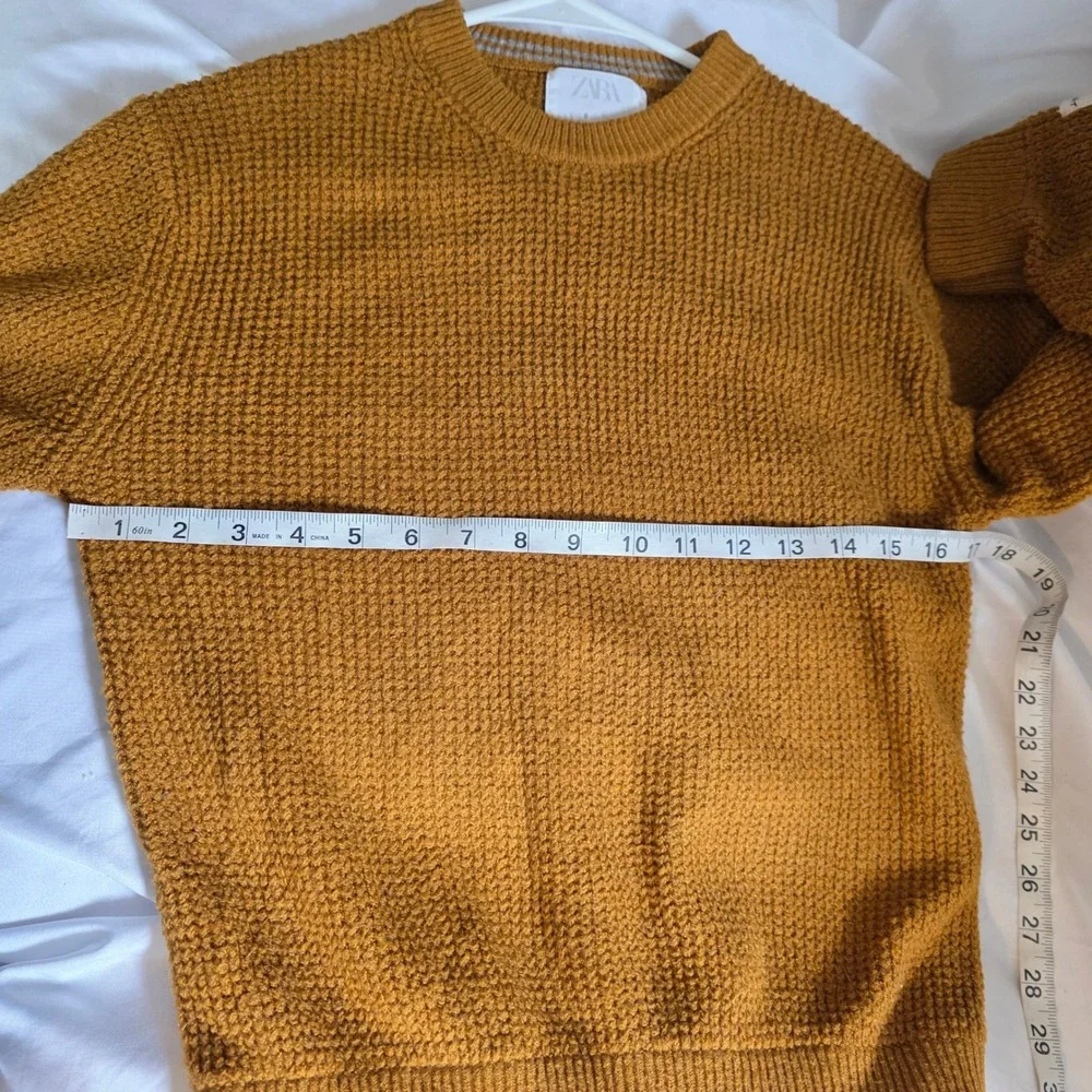 Zara Girls Mustard Yellow Sweater Size 9 Waffle Knit Crewneck Long Sleeve